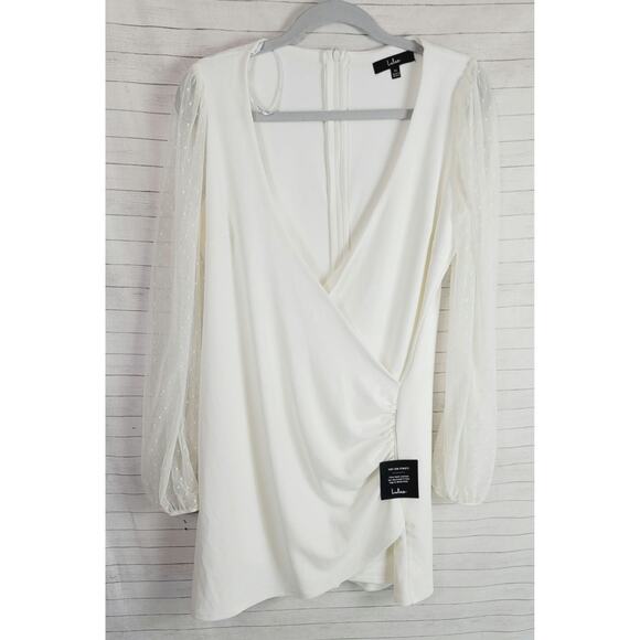 LULUS Love That Lasts Forever Ivory Balloon Sleeve Bodycon Mini Dress, sz XL - Picture 1 of 16